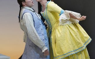 Alek Shrader (Candide) And Brenda Rae (Cunegonde). Photo Credit: Ken Howard For Santa Fe Opera, 2018