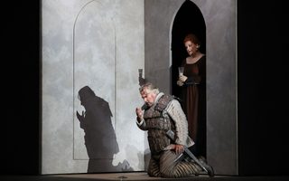 Left-Right; Simon O’Neill (Tristan), Tamara Wilson (Isolde), photo by Curtis Brown for the Santa Fe Opera