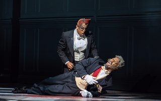 Ryan Speedo Green (Don Giovanni), Soloman Howard (Il Commendatore), photo by Curtis Brown for the Santa Fe Opera