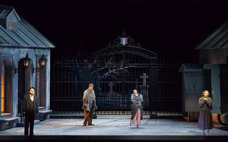 L - R: Long Long (Rodolfo), Szymon Mechliński (Marcello), Emma Marhefka (Musetta), Sylvia D’Eramo (Mimì), photo by Curtis Brown for the Santa Fe Opera