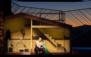 Michael Chioldi (Rigoletto), Elena Villalón (Gilda), photo by Curtis Brown for the Santa Fe Opera