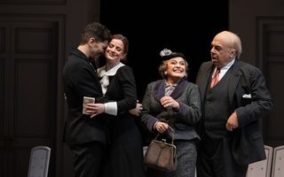 L - R: Riccardo Fassi (Figaro), Liv Redpath (Susanna) Lucy Schaufer (Marcellina), Maurizio Muraro (Bartolo), Photo by Bronwen Sharp for the Santa Fe Opera