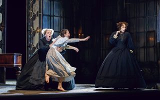 Jennifer Johnson Cano (Mrs. Grose), Annie Blitz (Flora), Jacquelyn Stucker (The Governess), photo by Curtis Brown for the Santa Fe Opera