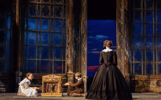 Annie Blitz (Flora), Everett Baumgarten (Miles), Jacqulyn Stucker, photo by Curtis Brown for the Santa Fe Opera