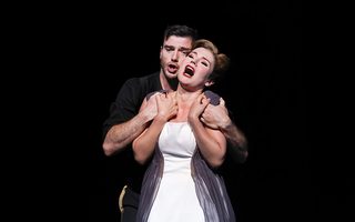 Mattia Olivieri (Eugene Onegin), Olga Kulchynska (Tatyana), by Bronwen Sharp for the Santa Fe Opera