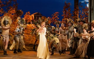 Olga Kulchynska (Tatyana), the Santa Fe Opera Chorus, Supernumeraries, by Bronwen Sharp for the Santa Fe Opera