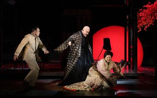 Stephen Costello (B.F. Pinkerton), Le Bu (The Bonze), Karen Chia-ling Ho (Cio-Cio-San), by Bronwen Sharp for the Santa Fe Opera