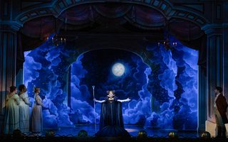 Deanna Ray Eberhart (Second Lady), Jasmin Ward (First Lady), Lauren Randolph (Third Lady), Jeni Houser (Queen of the Night), Josh Lovell (Tamino), by Bronwen Sharp for the Santa Fe Opera