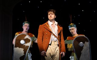 Matthew Goodheart (First Armored Man), Josh Lovell (Tamino), Sunghoon Han (Second Armored Man), by Bronwen Sharp for the Santa Fe Opera