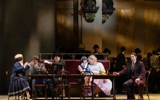 Anna Kelly (Hélène Allatini), Kyle White (Eric Allatini), Joshua Klein (Major Fernando Porta), Sylvia D’Eramo (Gerda Wegener), Lucia Lucas (Lili Elbe), Josh Lovell (Claude Lejeune), The Santa Fe Opera Chorus, by Bronwen Sharp for the Santa Fe Opera
