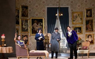 Sylvia D’Eramo (Gerda Wegener), Anna Kelly (Hélène Allatini), Kyle White (Eric Allatini), Lucia Lucas (Lili Elbe), by Bronwen Sharp for the Santa Fe Opera