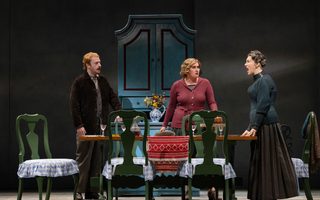 Ryan Wolfe (Marius Wegener), Deanna Ray Eberhart (Dagmar), Lindsay Ammann (Mother Wegener), by Bronwen Sharp for the Santa Fe Opera