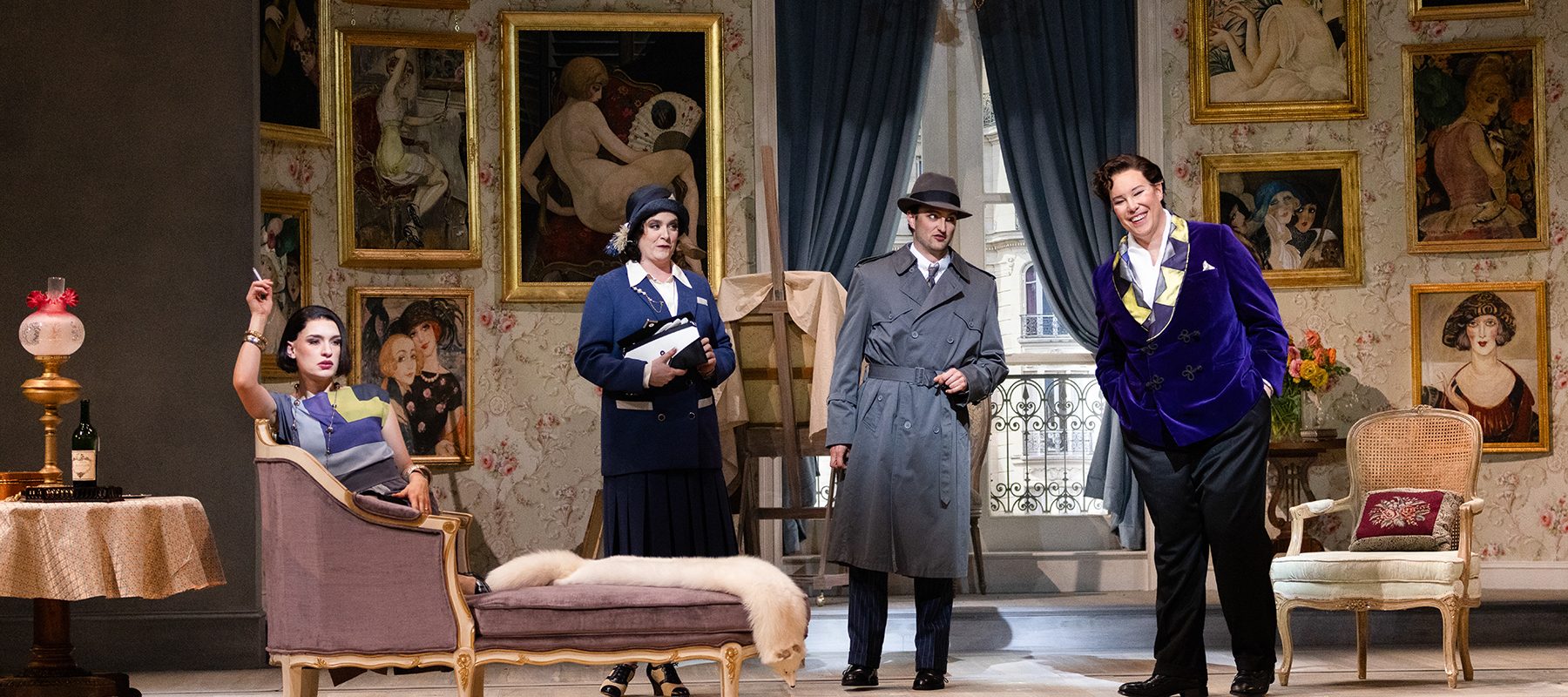Sylvia D’Eramo (Gerda Wegener), Anna Kelly (Hélène Allatini), Kyle White (Eric Allatini), Lucia Lucas (Lili Elbe), by Bronwen Sharp for the Santa Fe Opera